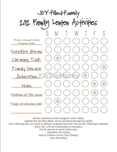 JOYfilledfamily Lenten Activity Chart