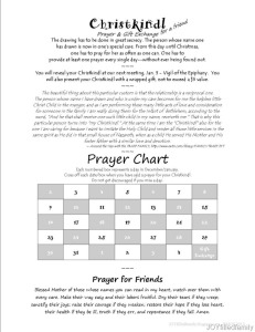 Christkindl Info Handout with Prayer Chart
