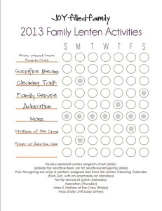 2013 Lenten Activity Chart JOYfilledfamily
