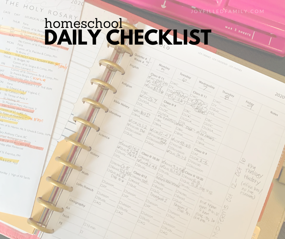 homeschool daily assignment checklist
